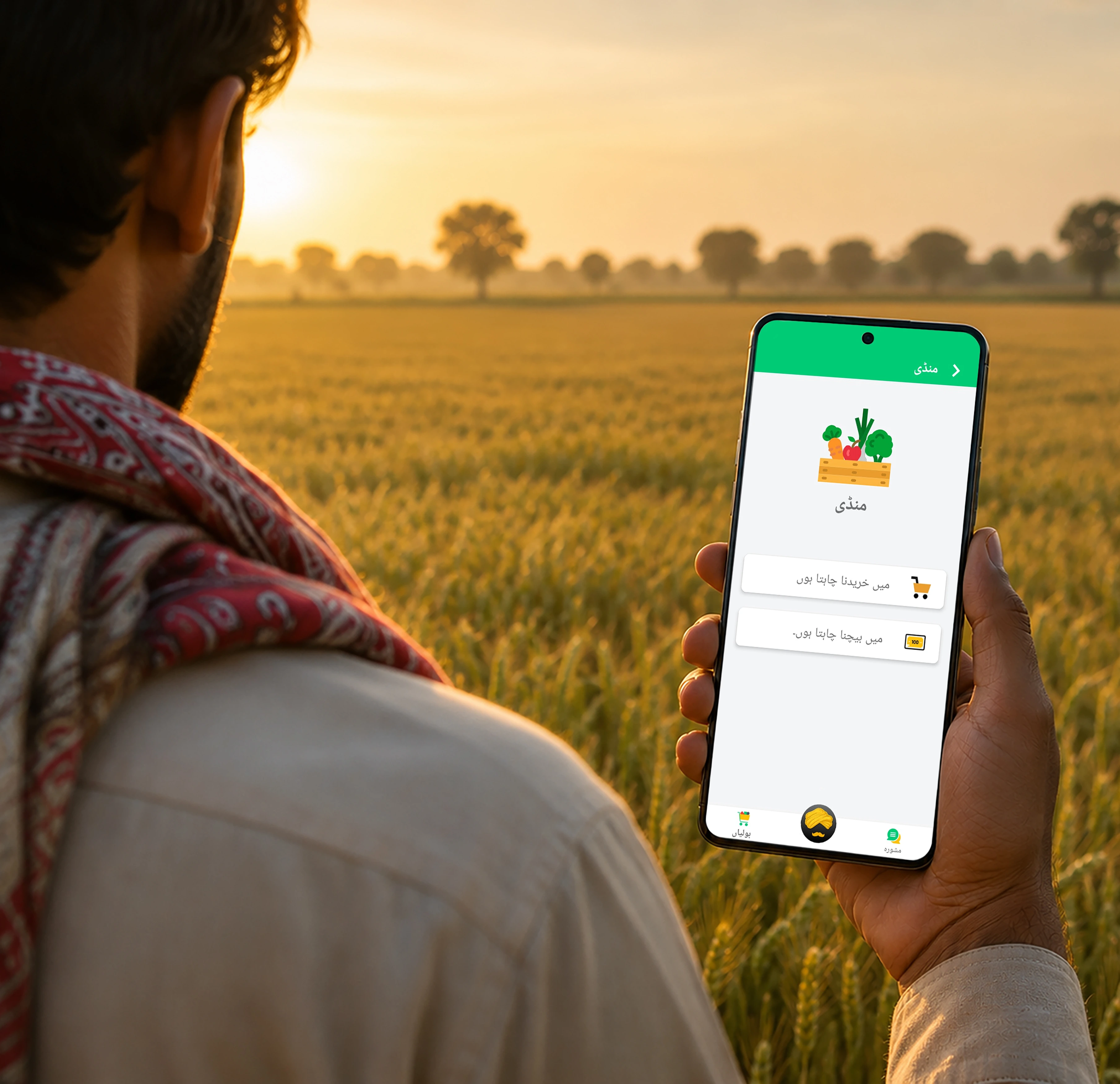 Farmer viewing product screen